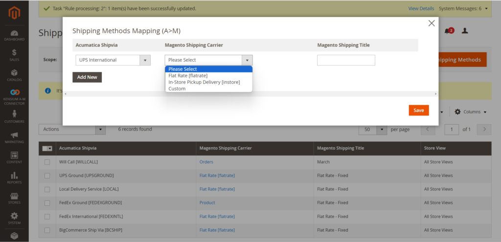 Shipping methods mapping